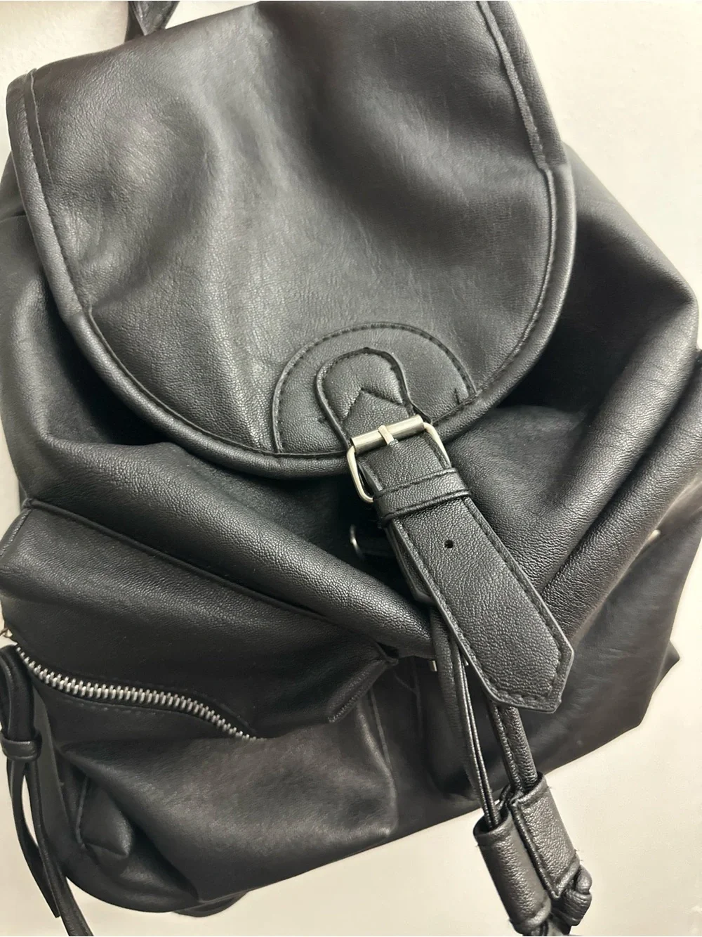 Material Girl Faux Leather Black Women's Backpack Purse - Sleek Everyday Bag